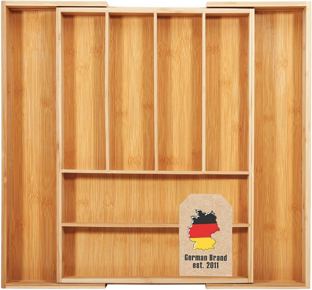 INTIRILIFE Besteckkasten Schubladen Organizer aus Bambus Ausziehbar mit bis zu 8 Fächern - 33-50 x 4