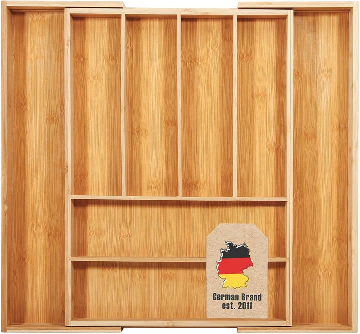 INTIRILIFE Besteckkasten Schubladen Organizer aus Bambus Ausziehbar mit bis zu 8 Fächern - 33-50 x 4