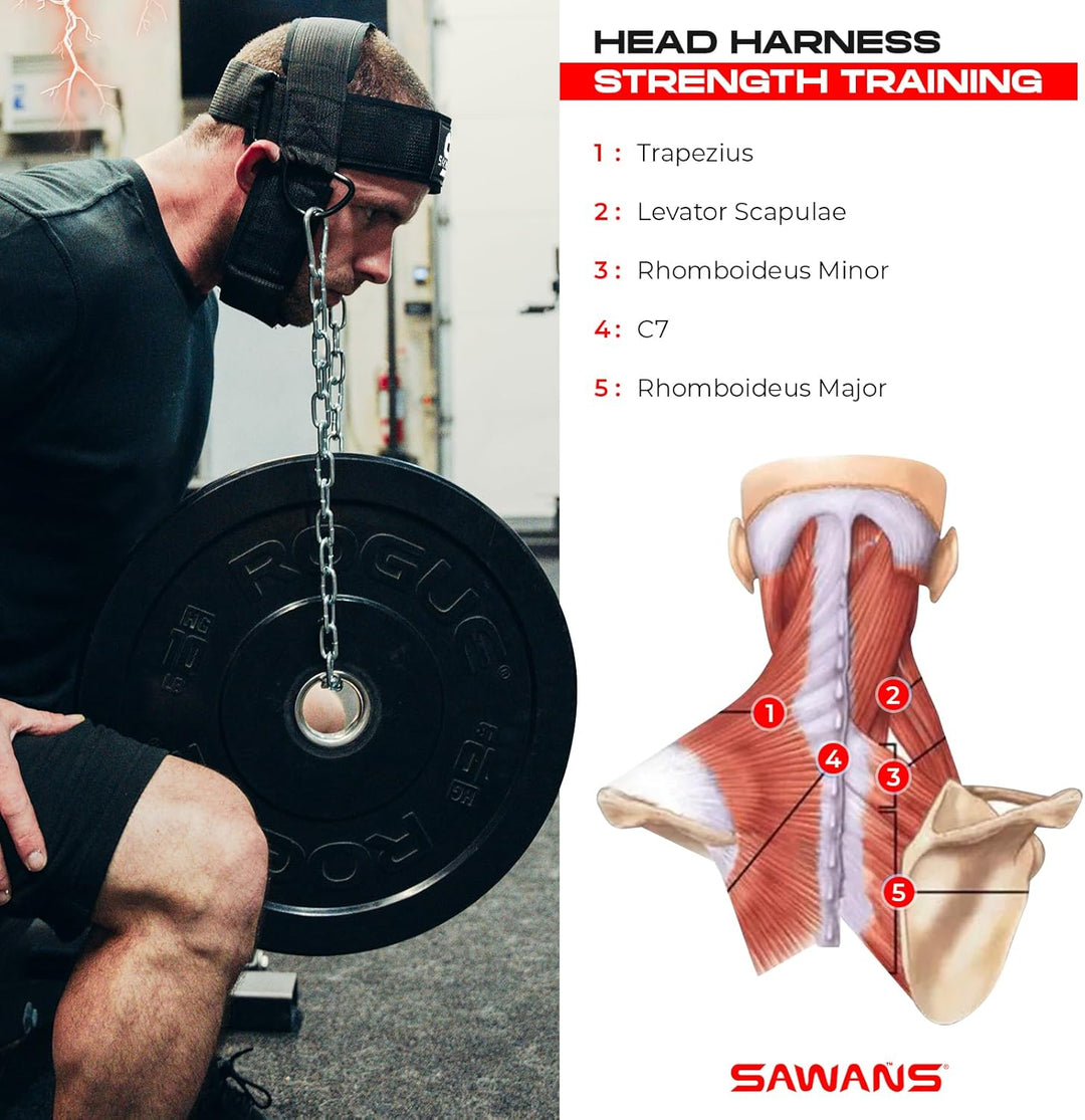 SAWANS Nackentrainer Neck Harness für Kraftsport Nackenstrecker Gewichthebergürtel Kopftrainer Männe