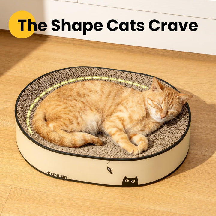Conlun Katzen-Kratzbrett, Ovales Kratzpappe für Katzen, 2-in-1 Design aus Naturkarton, Kratzsofa-Lou