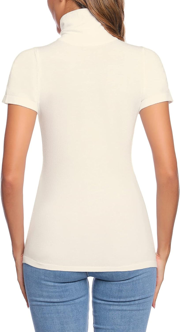 Totatuit T-Shirt Damen Rollkragen Tops Kurzarm Rollkragenshirt Casual Shirt mit Stehkragen für Frühl