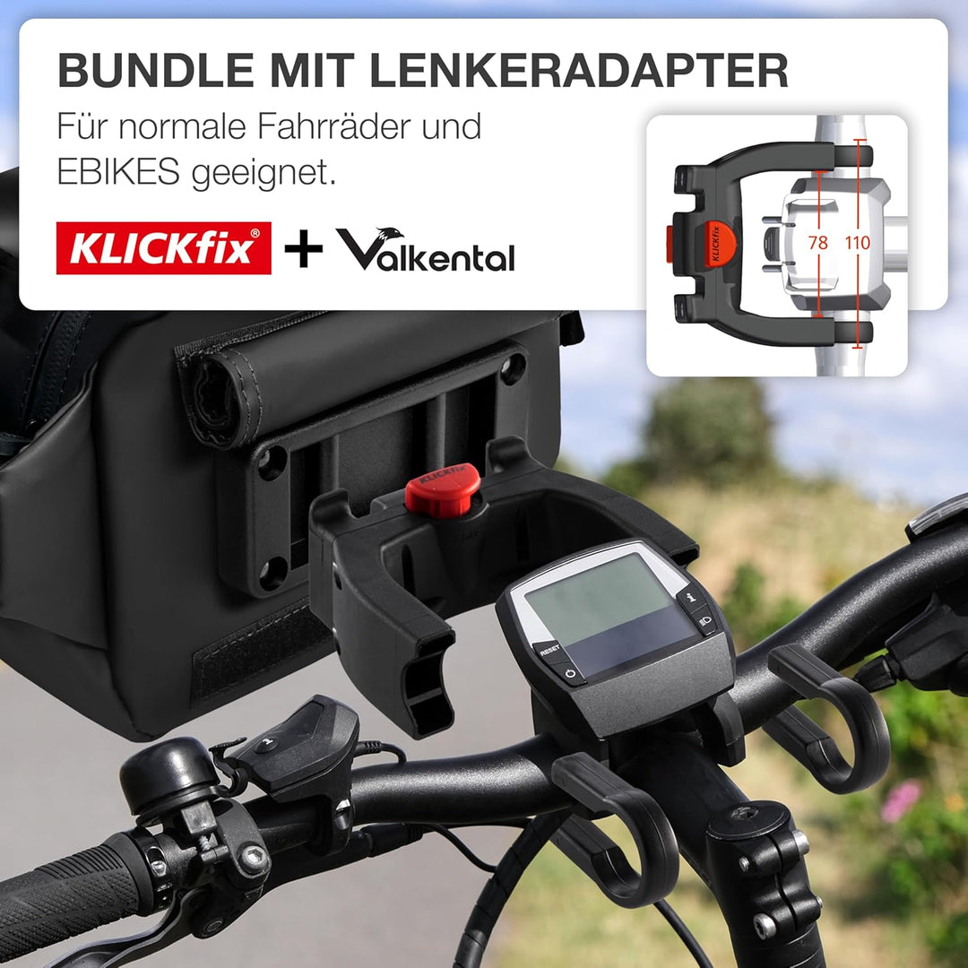 Valkental x KLICKfix 3in1 Lenkertasche 4L, Handyfach, Ebike geeignet | Vollreflektierend für hohe Si