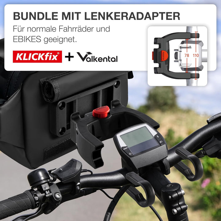 Valkental x KLICKfix 3in1 Lenkertasche 4L, Handyfach, Ebike geeignet | Vollreflektierend für hohe Si