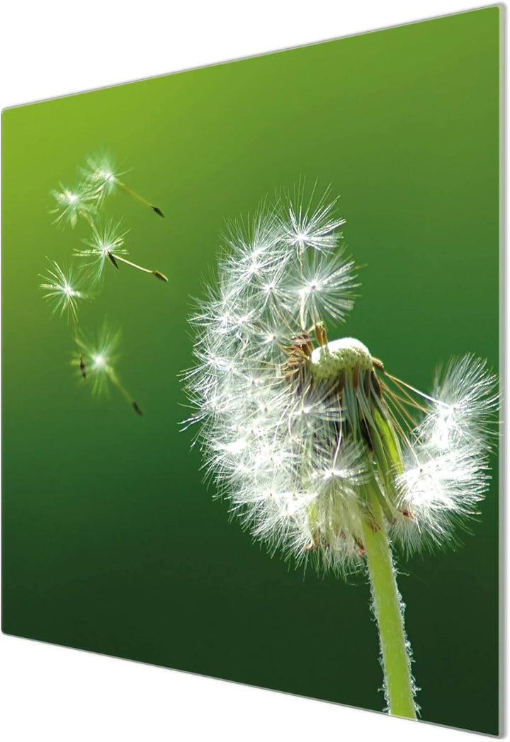 banjado® Herdabdeckplatte Glas 1-teilig 60x52 cm/Schneidebrett Herdabdeckung mit Motiv Pusteblume/He