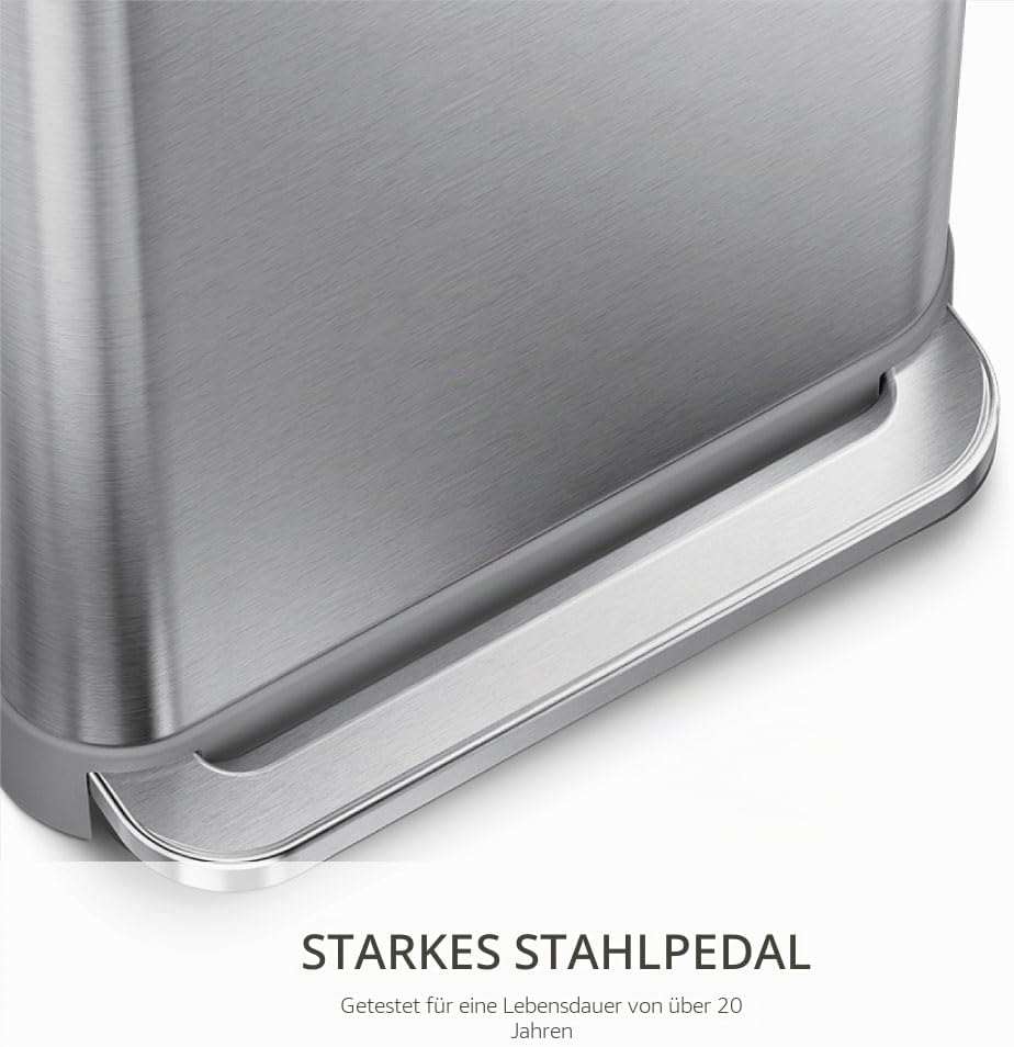 simplehuman CW2080 45 Liter, rechteckiger Treteimer mit Beutelfach, Mülleimer Küche, gebürsteter Ed