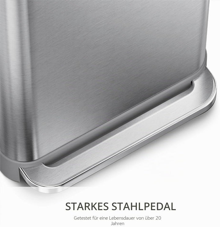 simplehuman CW2080 45 Liter, rechteckiger Treteimer mit Beutelfach, Mülleimer Küche, gebürsteter Ed