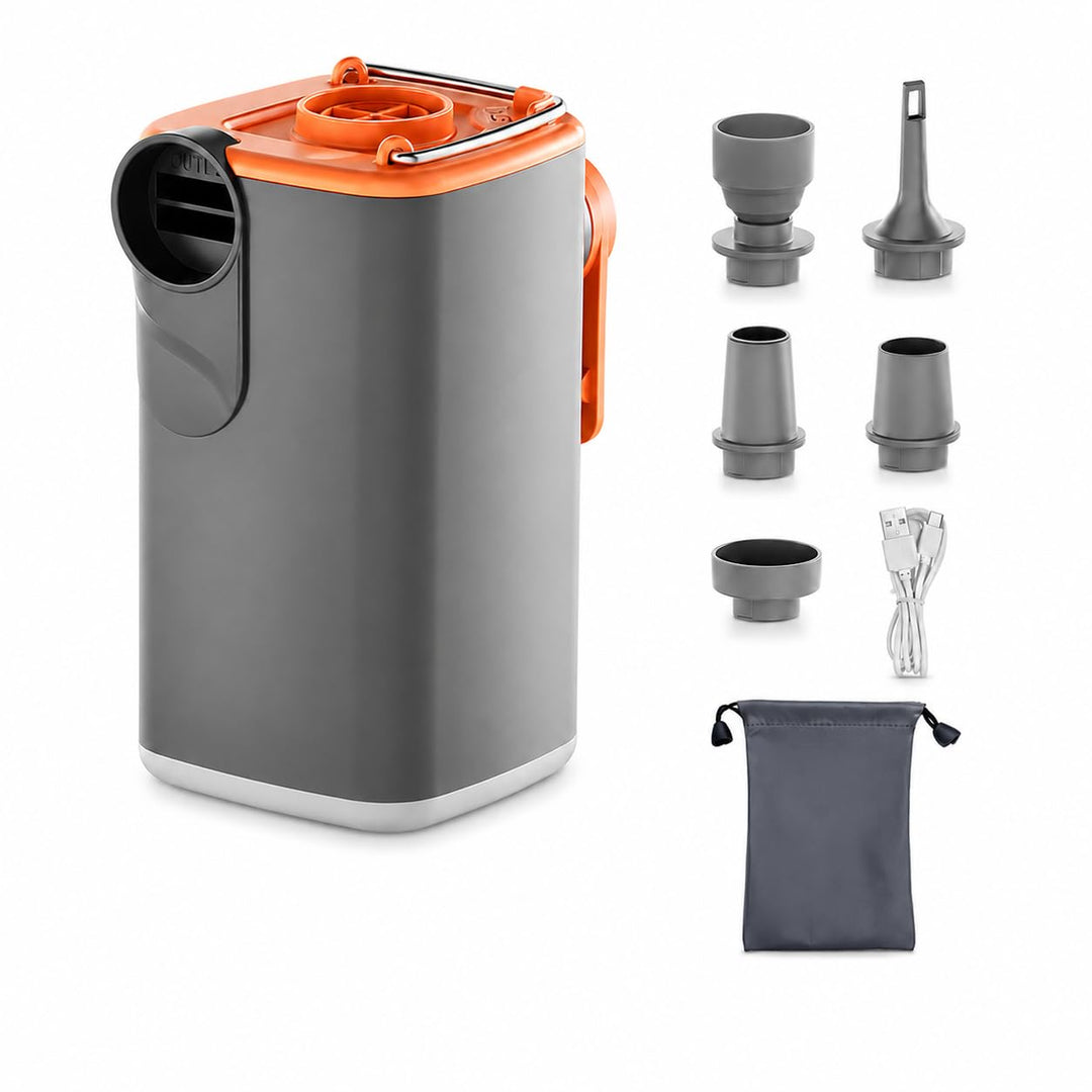 Elektrische Luftpumpe Akku Mini 3 in 1 mit 5 Düsen | 140g ultraleicht, 300L/min Luftstrom, Campingli