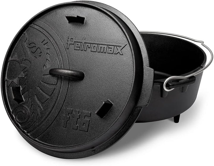 Petromax Feuertopf (Dutch Oven) Set´s (FT6, mit Standfüssen) | Original Gusseisen | mit Deckelheber