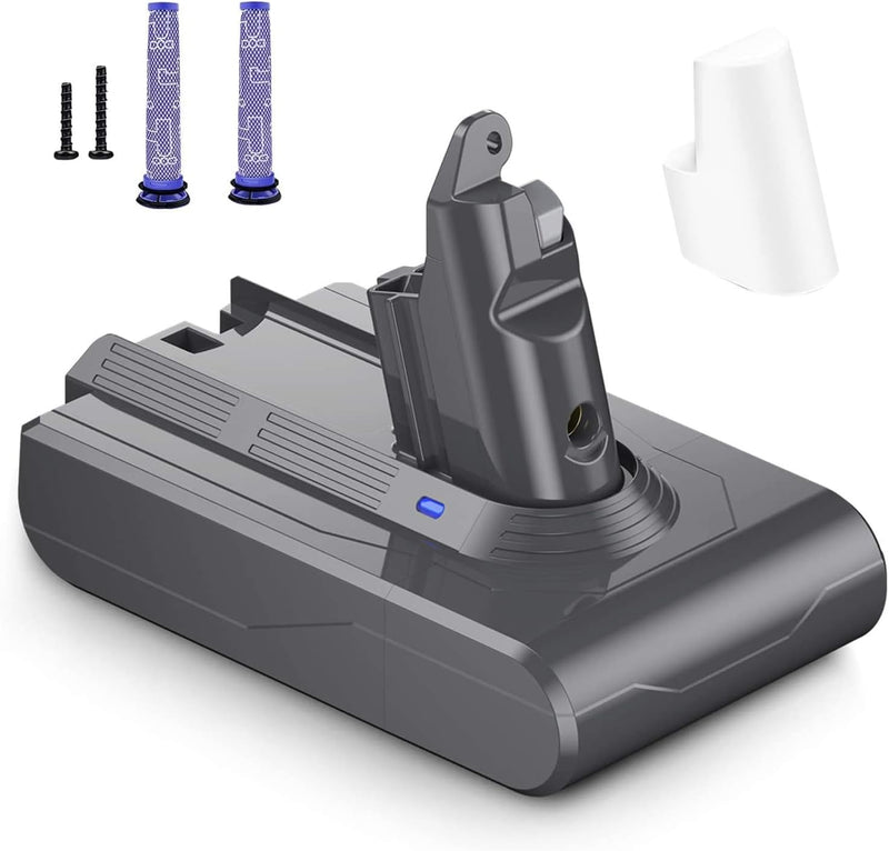 6800 mAh Ersatzakku für Dyson V6, Akku kompatibel mit Dyson V6 Staubsaugerserie + 2 Filter für DC62,