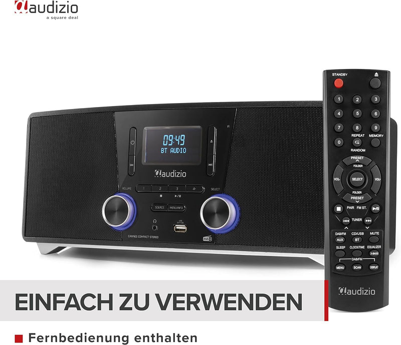 Audizio Cannes Stereo DAB Radio mit CD Player, Bluetooth Stereoanlage Kompaktanlage mit Fernbedienun