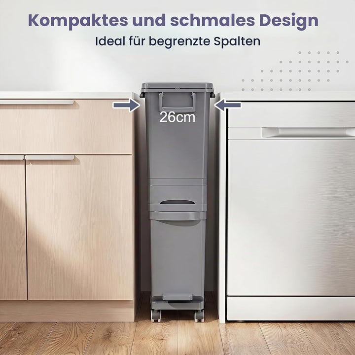 LIFEZEAL 32 L Mülleimer auf Rädern, Abfallsammler Küche, Trocken- und Nasstrennung Mülltrennsystem m