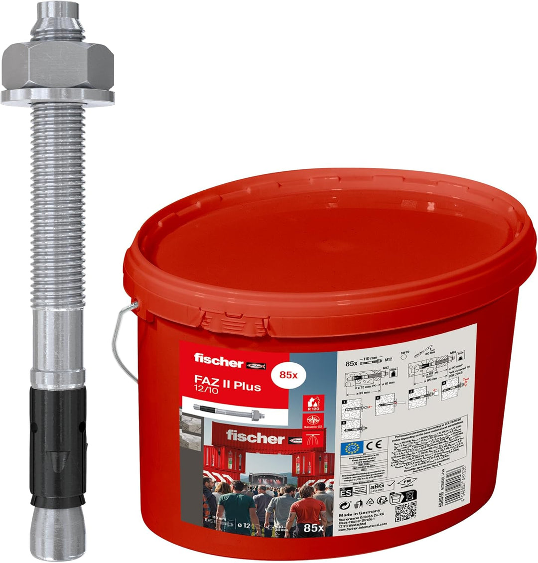 fischer Bolzenanker FAZ II Plus 12/10 gvz im Eimer, Schwerlastanker mit hoher Tragfähigkeit, Ankerbo