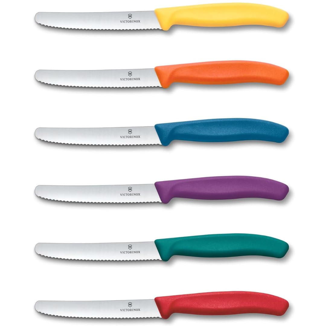 Victorinox Swiss Classic, Frühstücksmesser, Brötchenmesser Set 6teilig, Scharfe Klinge, Wellenschlif