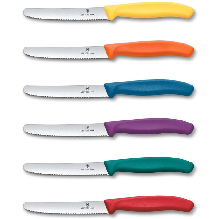Victorinox Swiss Classic, Frühstücksmesser, Brötchenmesser Set 6teilig, Scharfe Klinge, Wellenschlif