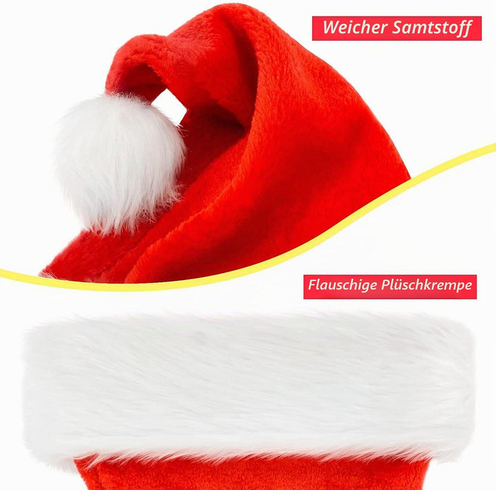 BOSONER Weihnachtsmütze Nikolausmütze Plüsche Weihnachtsmann Mütze: Rote Santa Mütze Warm Dicker Nik