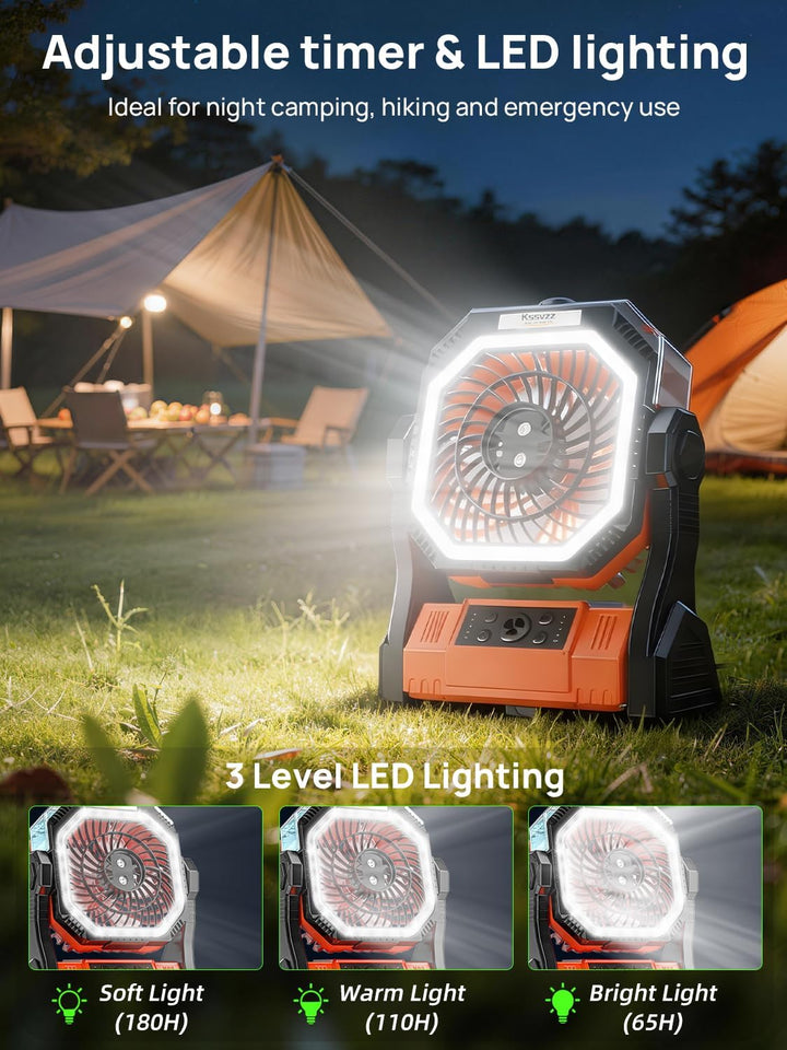 Camping Ventilator mit Wasserkühlung, 20000mAh Ventilator Akku Leise mit LED Licht, USB Tragbarer Ze