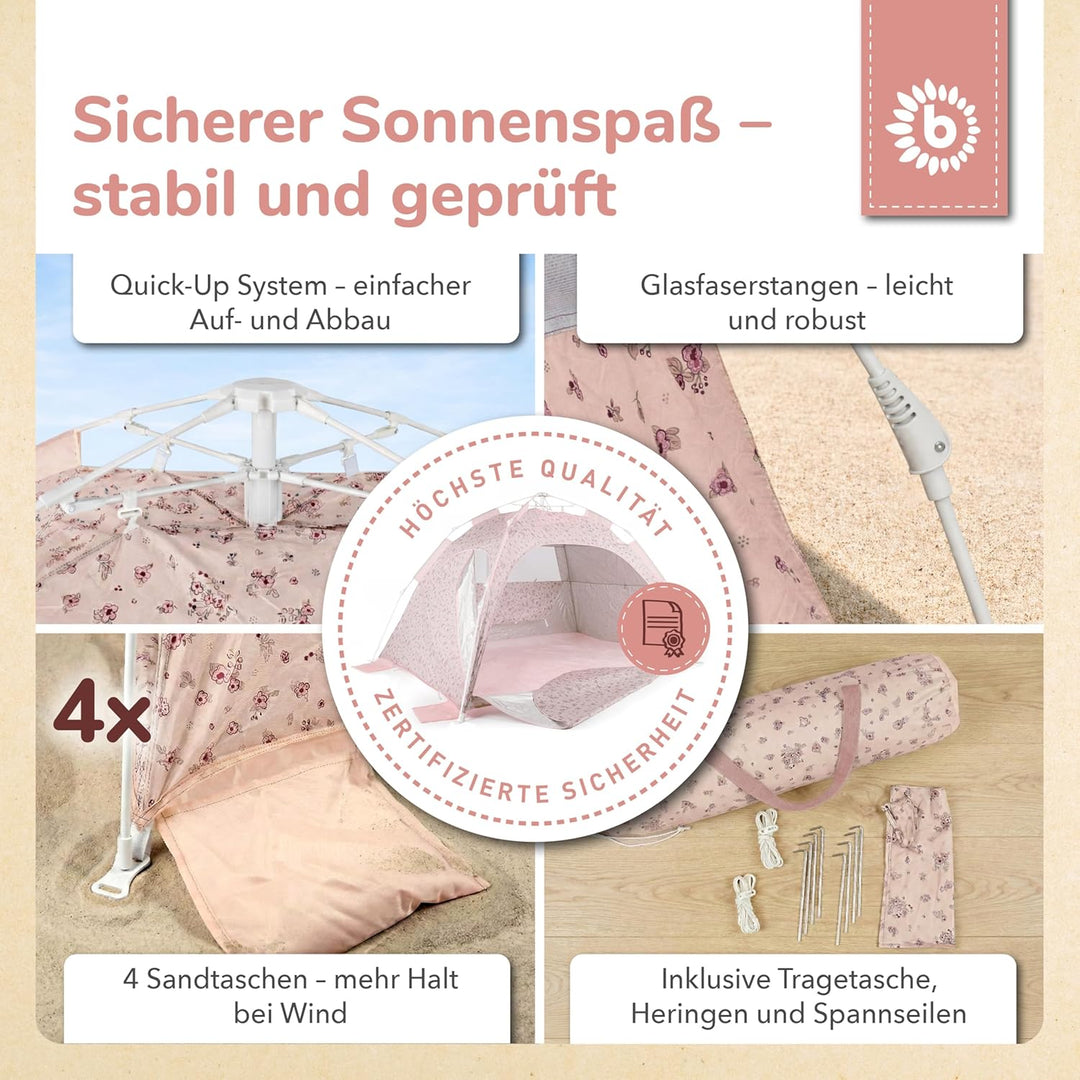 Bieco Strandmuschel Pop Up XXL – Quick-Up Strandzelt Schnellaufbau mit UV Schutz 80+ – Sonnenschutz