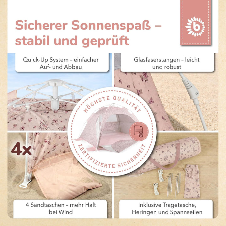 Bieco Strandmuschel Pop Up XXL – Quick-Up Strandzelt Schnellaufbau mit UV Schutz 80+ – Sonnenschutz