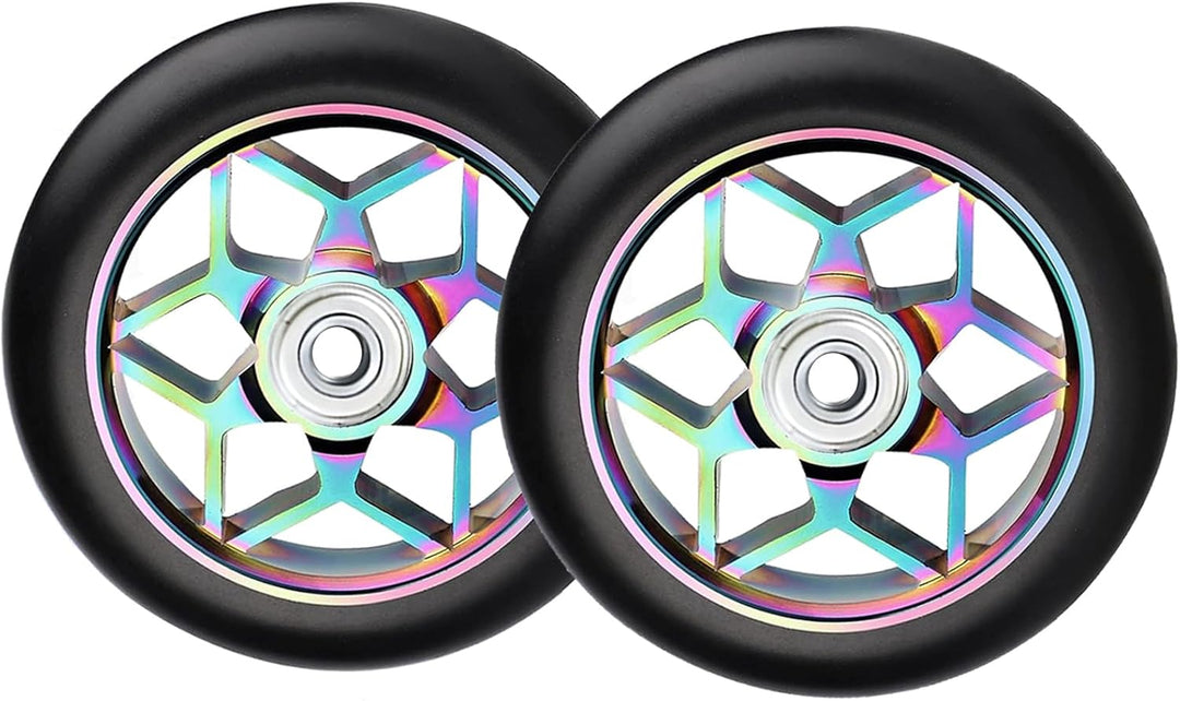 MaxEarn 2 Stück Scooter Ersatzräder 110 mm, Bunt Stunt Scooter Rollen mit ABEC-9 Kugellager, Härtegr