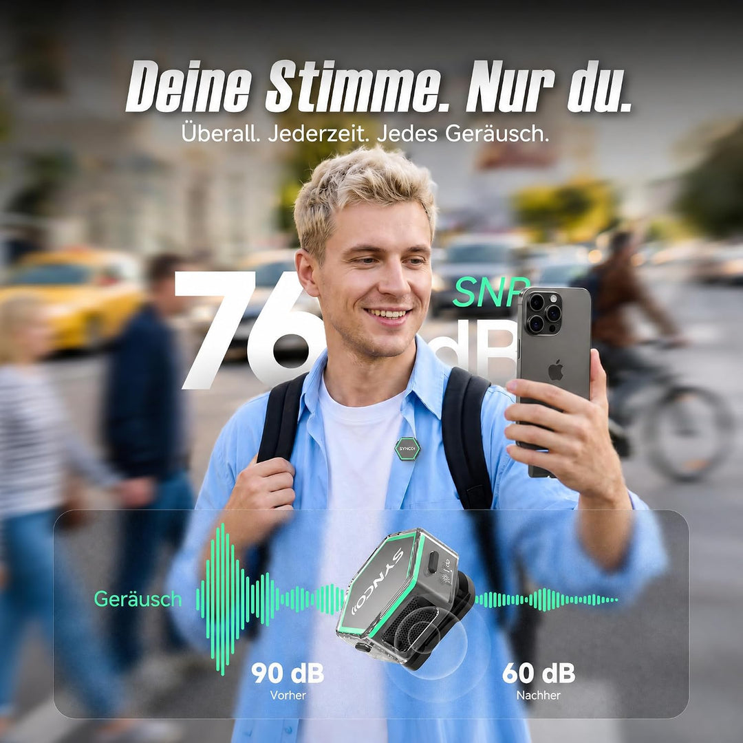 SYNCO G4 Kabelloses Lavalier-Mikrofon für iPhone7-17/Android/Kamera, 2,4 GHz Dual-Channel, 20 h Akku