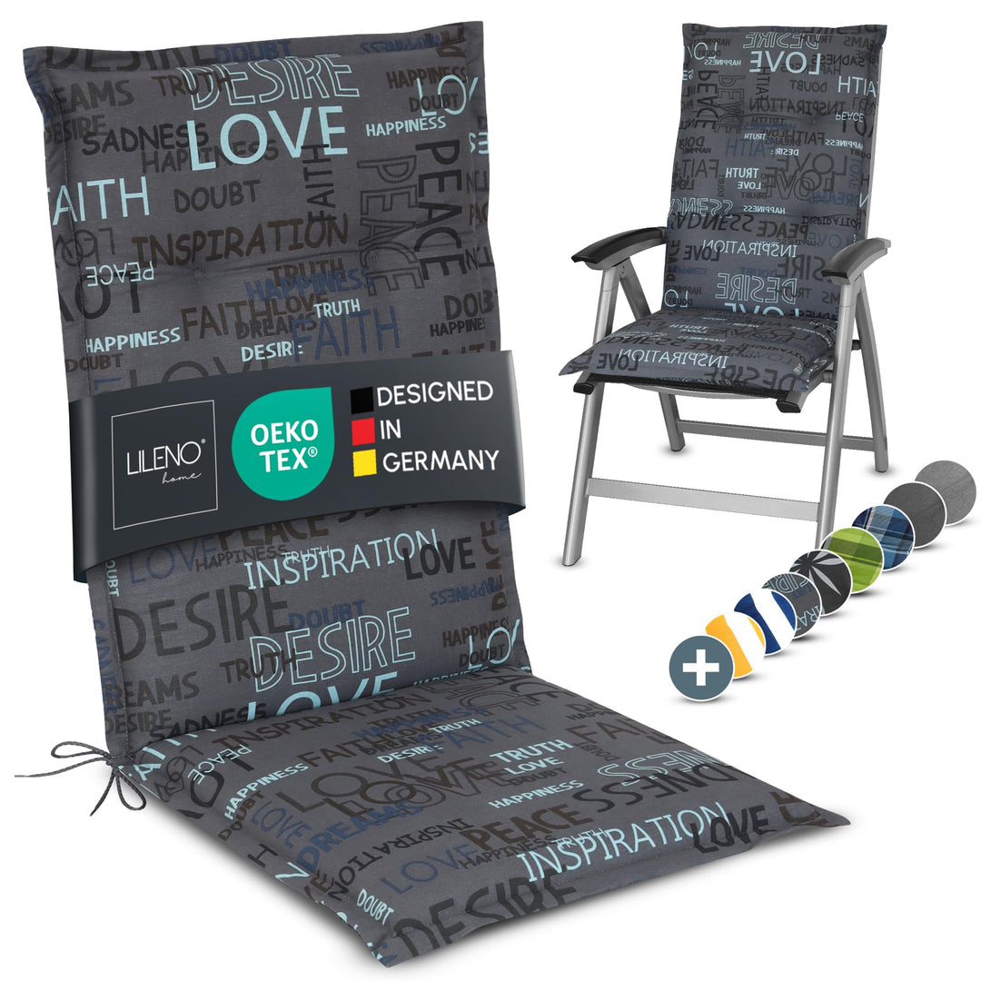LILENO HOME Gartenstuhl Auflagen als [1er Set - Hochlehner] in Letters Anthrazit - Bequeme Liegen al