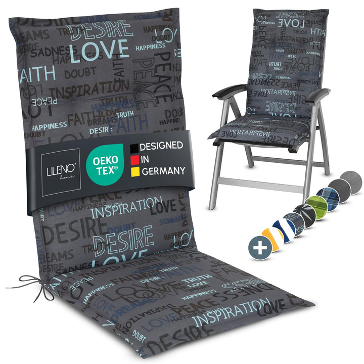 LILENO HOME Gartenstuhl Auflagen als [1er Set - Hochlehner] in Letters Anthrazit - Bequeme Liegen al