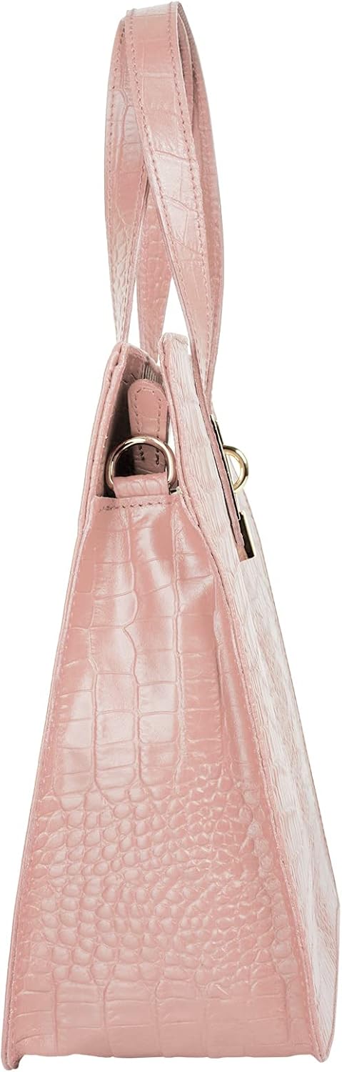 Handtasche Echt Leder Damen Made in Italy, Smartphonefach, Kroko-Design, elegante Umhängetasche, Dam