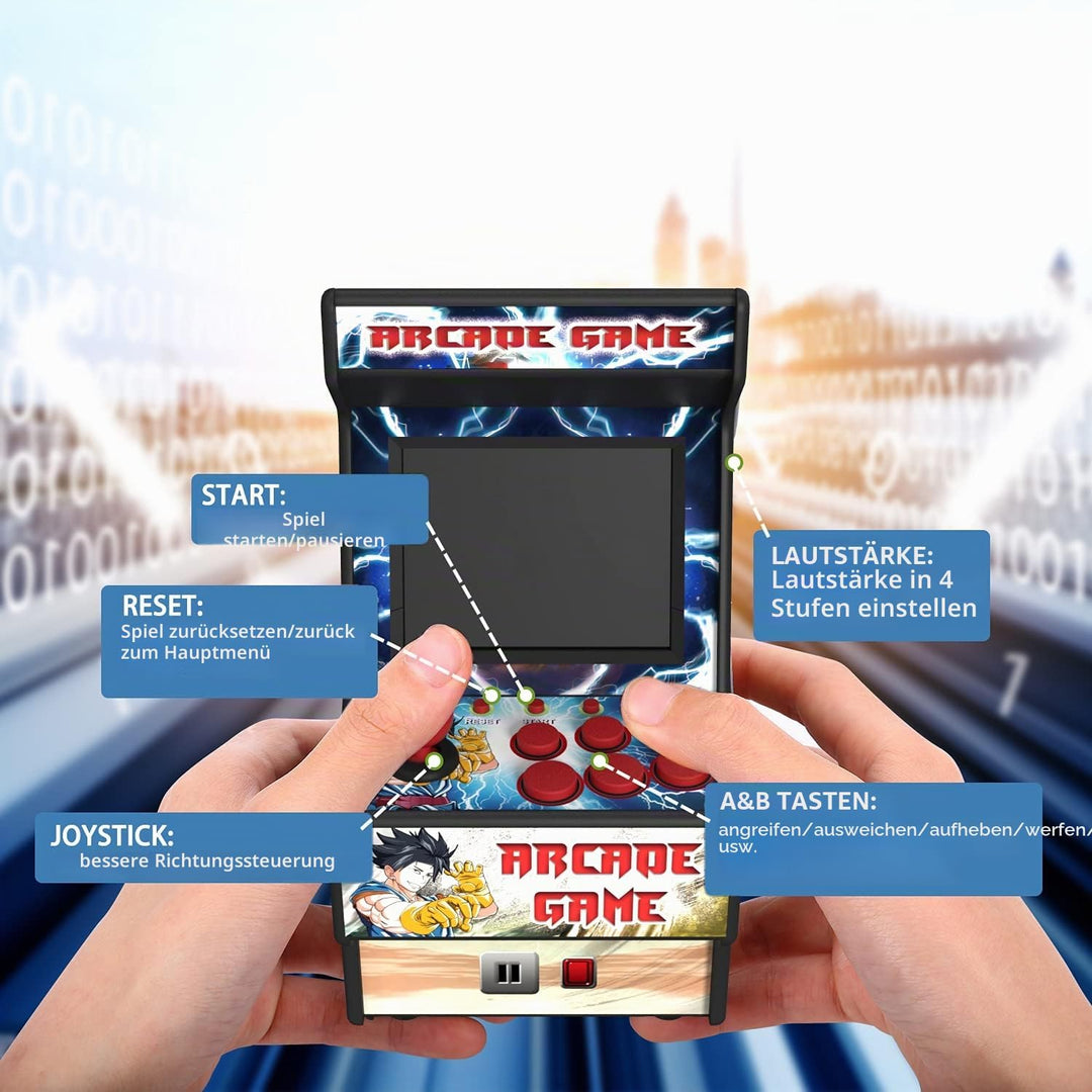 Mini Arcade Machine, Retro Handheld Konsole mit 156 Klassische Spielen, 2.8-Zoll LCD-Bildschirm, 16