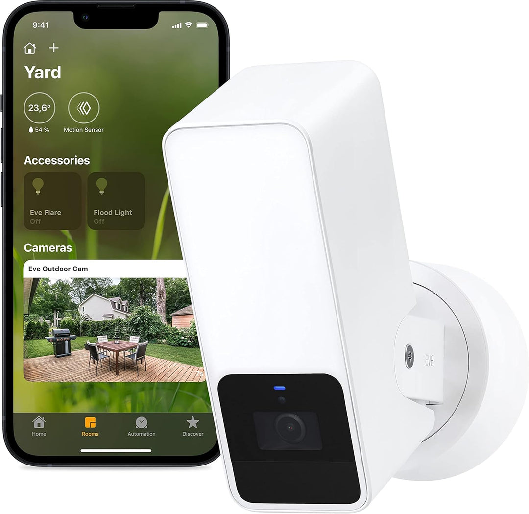 Eve Outdoor Cam (White Edition) – Smarte Überwachungskamera &amp; Water Guard - Smarter Wassermelder, 2m