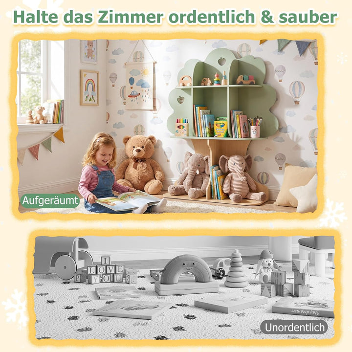 COSTWAY Bücherregal Kinder in Baumform, Kinderregal mit 8 offenen Fächern, Spielzeugregal Montessori