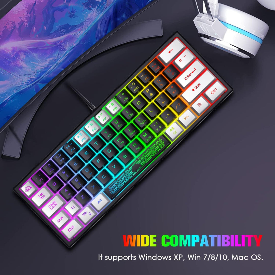 Mini 60% Gaming-Tastatur, Membran Game Keyboard mit Halbmechanisch Tasten, Optical RGB-Chroma-Backli