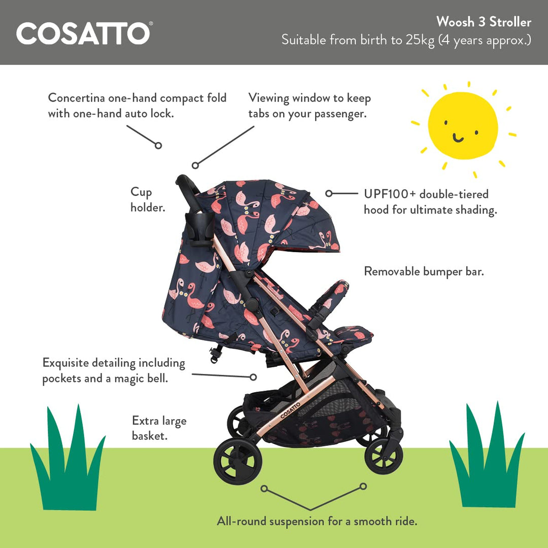 COSATTO Woosh 3 - Leichter Kinderwagen ab Geburt bis 25kg.Einfaches Zusammenklappen mit 1 Hand,kompa