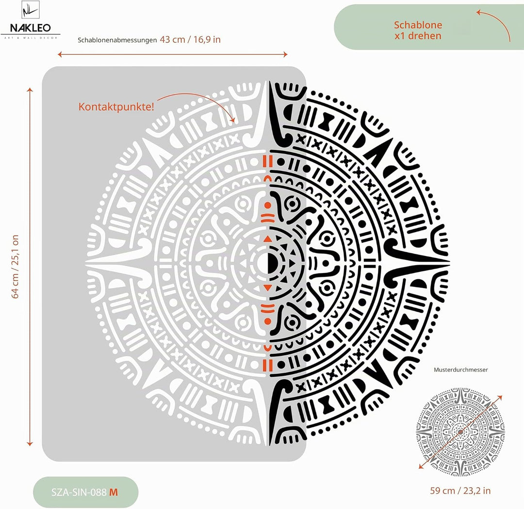 Wiederverwendbare Wandschablone aus Kunststoff // MANDALA AZTECA // Muster Schablone Vorlage (Durchm
