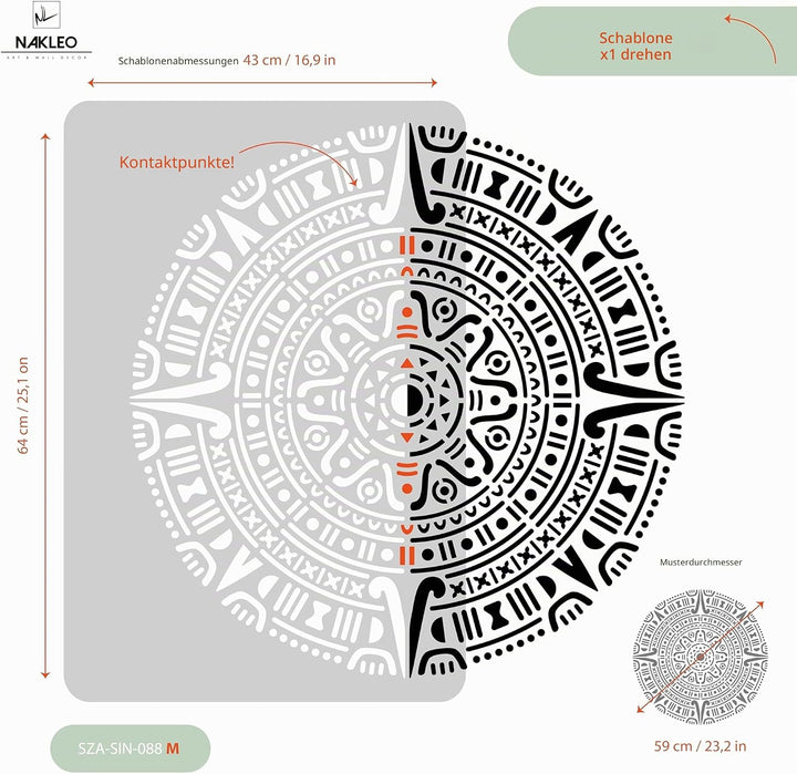 Wiederverwendbare Wandschablone aus Kunststoff // MANDALA AZTECA // Muster Schablone Vorlage (Durchm