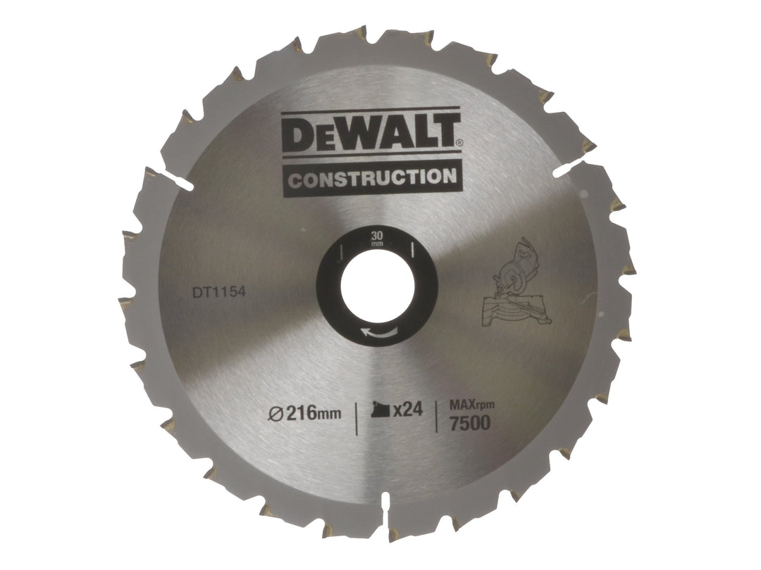 DEWALT DT1154-QZ Bau Kreissägeblatt Stationaer 216x30x2.6 24WZ -5°