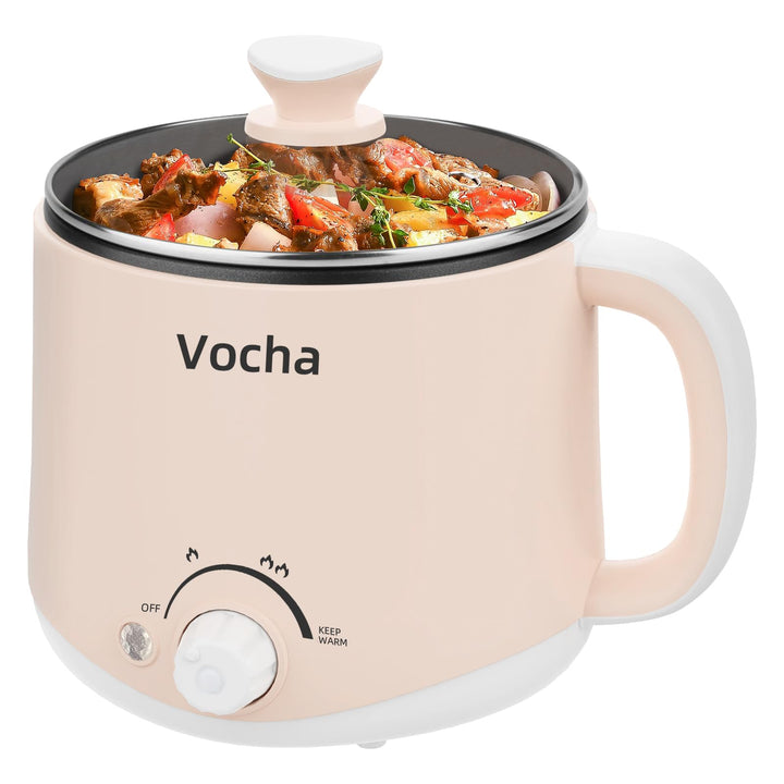 Vocha Elektrischer Hot Pot mit Warmhaltefunktion, 1.6L Antihaft-Elektrische Pfanne, Tragbarer Reisek