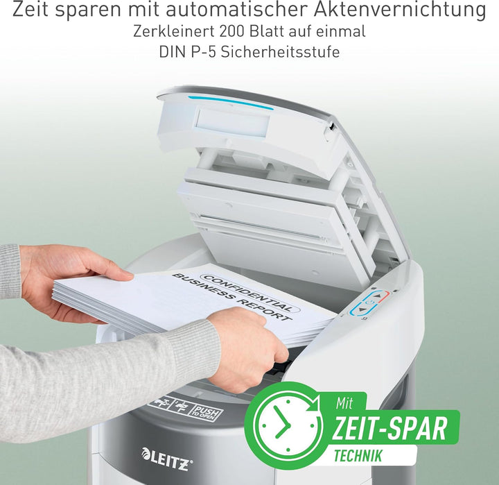 Leitz IQ OptiMax Autofeed 200 Aktenvernichter P5, 200 Blatt 200 Blatt P5 Mikroschnitt, 200 Blatt P5