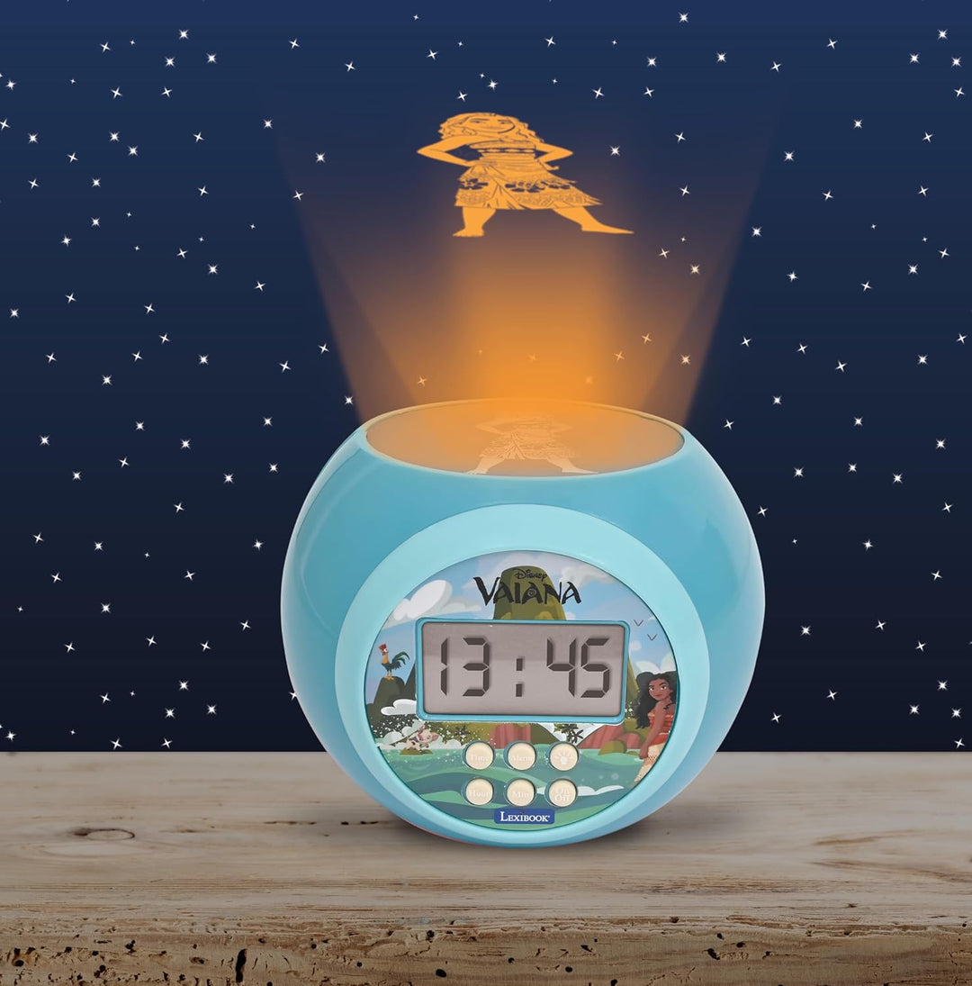 Lexibook, Disney Vaiana, Wecker-Projektor mit Alarmfunktion und Snooze-Schlummerfunktion, Nachtlicht