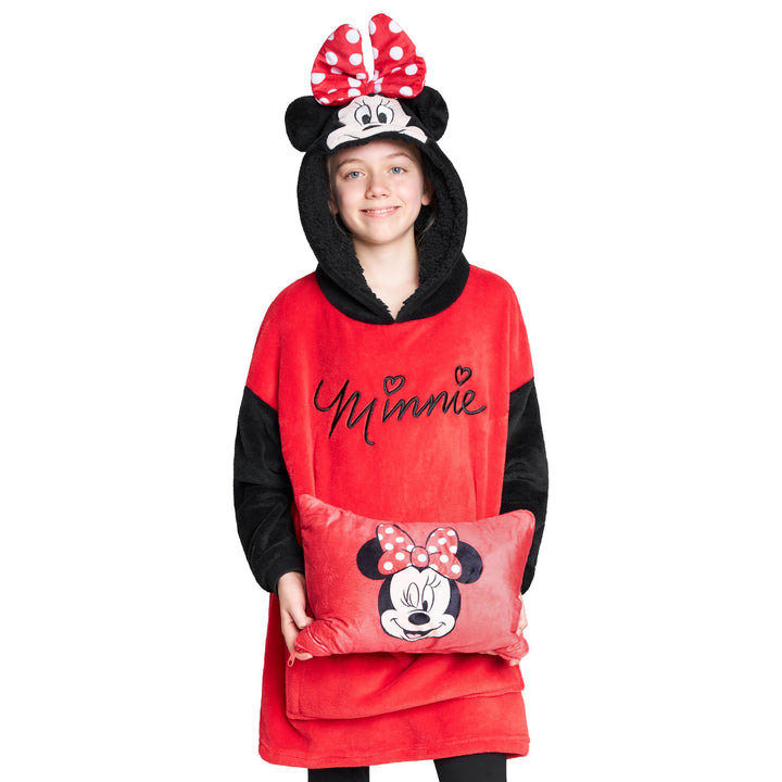 Disney Übergrosse Kapuzenpullover Mädchen 2-in-1 Kissen Hoodie, Sherpa-Kapuze & 3D-Ohren One Size -