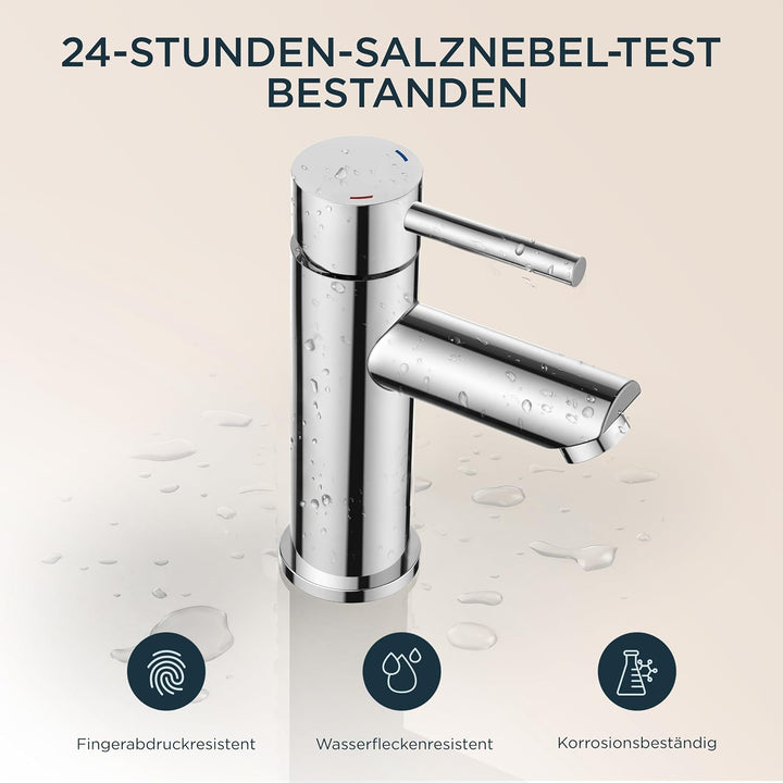FORIOUS® Wasserhahn Bad, Edelstahl Waschbeckenarmatur mit Auslaufhöhe 85MM, Einhebel-Mischbatterie m