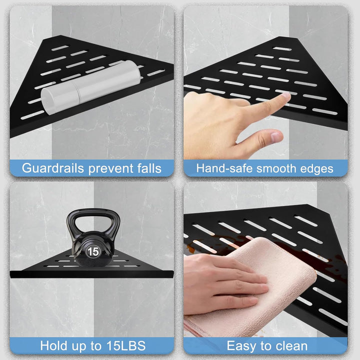 Duschablage Eckablage Dusche ohne Bohren Edelstahl Schwarz 1 Stück | Eckregal Duschablage mit Montag