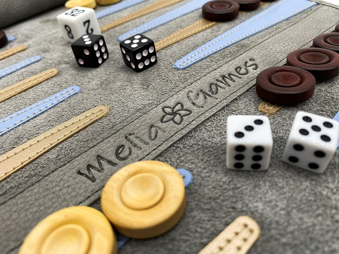 MELIA Outlet Leder Backgammon Set zum Rollen – Reise Backgammon aus Echtleder mit Holz-Spielsteinen