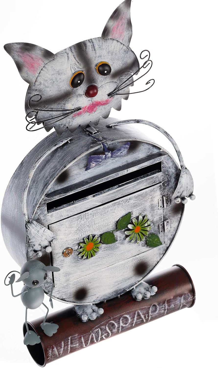 Briefkasten Katze 12A478-2 Handbemalt Metall Zeitungsrohr Wandbriefkasten 74cm Briefkasten-katze-sw,