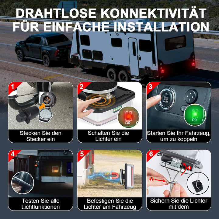 Dinfu kabellose LED Rückleuchten Anhänger mit Magnetfuss 12V-24V LED anhänger licht Set mit 7 Polig