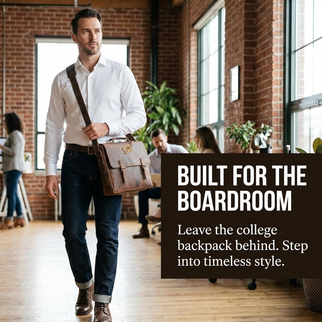 moonster Aktentasche Herren Leder - Handgefertigte Laptoptasche 16 Zoll aus Büffelleder, Messenger B