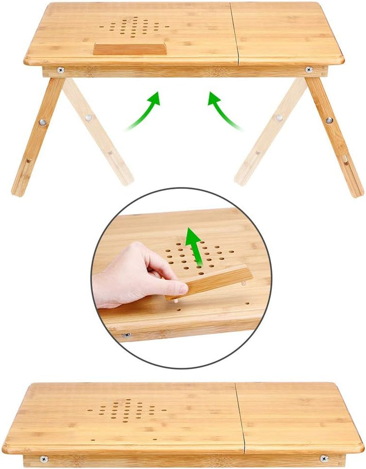 CASARIA® Laptoptisch Höhenverstellbar Holz 2er Set 5-Fach Neigbar inkl. Schublade Lüftungslöcher Bam