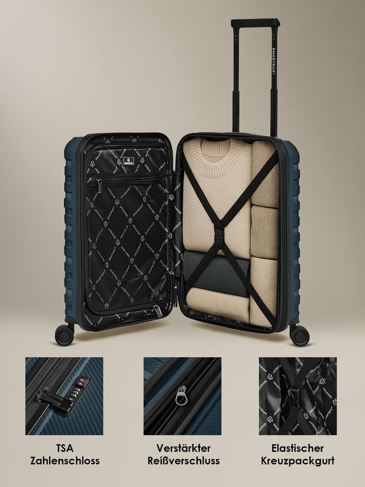 Smartbox Kabinenkoffer mit Laptopfach 36x22x55 cm, Handgepäck Koffer mit Frontöffnung, Leichter Hart