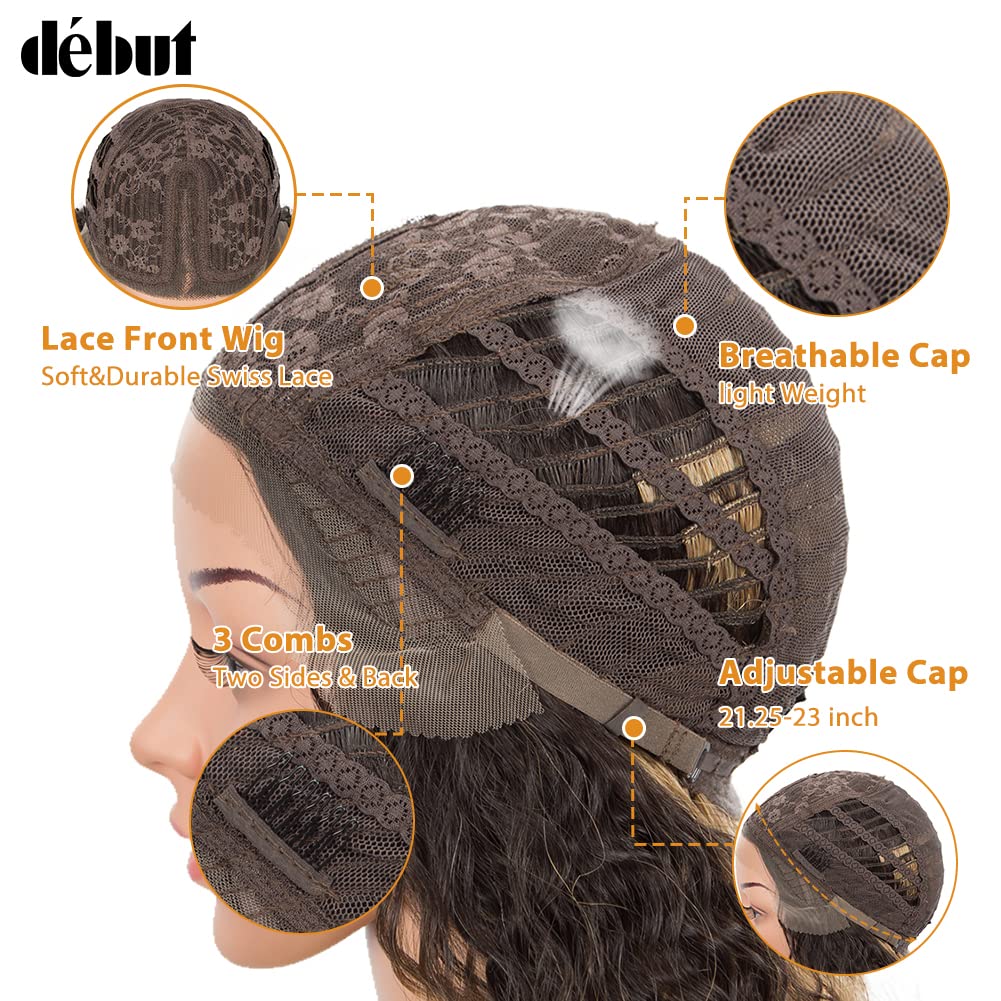 DÉBUT Lace Front Perücke Lockige Perücke für Damen 70 cm 230g Kunsthaar Hitzebeständige Faser 130% D