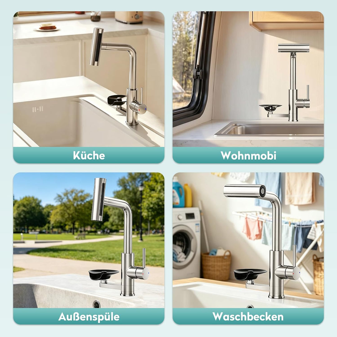 MIAOHUI Wasserhahn Küche mit Glasspüler, 4 Funktionen Armatur Küche Ausziehbar, Einhebel küchenwasse
