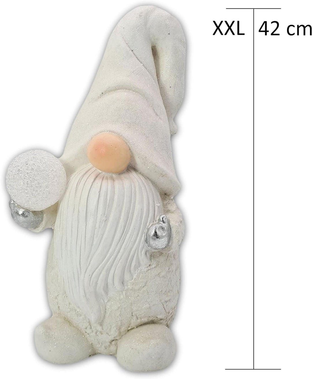 Wichtelstube-Kollektion XL Wichtel Figuren weiss Weihnachten 42cm mit LED Kugel Weihnachtsdeko ausse